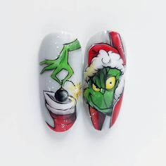 Ugly Christmas Nails Funny, The Grinch Nail Designs, Grinch Nail Art Tutorial, Christmas Art Nails, Nail Christmas Design, Grinch Nails Designs Easy, Cristhmas Nails