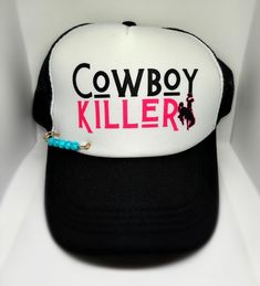 Cowboy Killer trucker hat Trucker Hat With Short Brim, Trucker Hat With Curved Bill For Rodeo, White Trucker Baseball Cap For Rodeo, White Trucker Hat With Short Brim, Rodeo Trucker Hat With Short Brim, Trucker Hat With Short Brim For Rodeo, Black Trucker Hat For Rodeo, White Trucker Hat For Rodeo, Trucker Hat With Letter Print And Short Brim