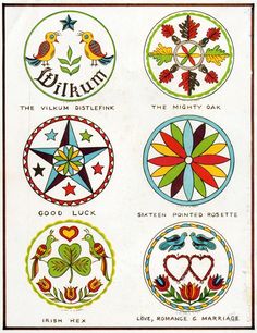 an old fashioned cross stitch pattern with different colors and designs on the back of it