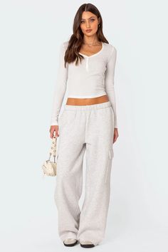 Wide Leg Cargo Sweatpants – edikted Pointelle Fabric, Pointelle Top, Oversized Sweatpants, Cute Sweatpants, Cargo Sweatpants, Wide Leg Sweatpants, Swimwear Dress, Fleece Sweatpants, Cargo Style