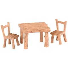 a wooden table and two chairs with one chair on the other side that is made out of wood