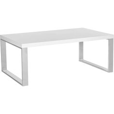 a white coffee table with metal legs on a white background, viewed from the front