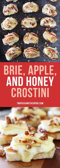 brie, apple, and honey crostini recipe with text overlay