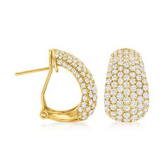 Ross-Simons - 3.00 ct. t. w. Pave Diamond Earrings in 14kt Yellow Gold. Presenting the ultimate sparkle! These teardrop-like earrings gleam with 3.00 ct. t. w. round brilliant-cut pave diamonds. Wear them to amplify your daily wardrobe or complement your elegant evening wear. Crafted in polished 14kt yellow gold. Clip/post, pave diamond earrings. Diamond birthstones are the perfect gift for April birthdays. Classic Pear-shaped Pave Setting Earrings, Classic Pear-shaped Earrings With Pave Setting, Classic Pear-shaped Diamond Earrings With Pave Setting, Classic Sparkling Yellow Gold Diamond Earrings, Classic Sparkling Yellow Gold Earrings, Classic Sparkling Hoop Earrings For Formal Occasions, Formal Yellow Gold Earrings With Sparkling Stones, Formal Yellow Gold Sparkling Earrings, Diamond Earring Jackets