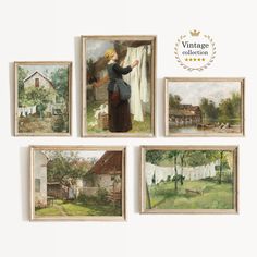 four paintings of women hanging on the wall in front of a white background with text that reads vintage collection