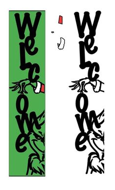 two vertical banners with the words we love you written in black and green on them