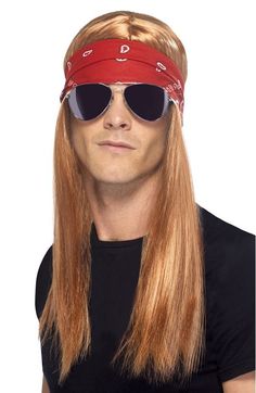 a man with long hair wearing sunglasses and a bandanna around his head is looking at the camera