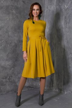 Mustard Dress, Yellow Dress, Plus Size Clothing, Dress For Women, Knee Length Dress, Long Sleeve Dre Mustard Dress, Mustard Yellow Dresses, Minimalist Dress, Big Size Dress, Plus Size Cocktail Dresses, Mustard Dressing, Minimalist Dresses, Full Dress, Dress Yellow