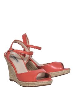 Current Boutique-L.K. Bennett - Pink Leather Scalloped Woven Peep Toe Wedges Sz 7 Cute Leather Sandals For Spring, Cute Open Toe Beach Heels, Cute Open Toe Heels For The Beach, Cute Open Toe Heels For Beach, Pink Leather Beach Wedge Sandals, French Girl Chic, Flowy Midi Dress, Chic Shop, Buy Shoes Online