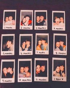 several polaroid pictures of people kissing each other with the words i love you written on them