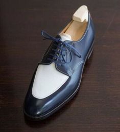 Pure Handmade Blue & White Leather Dress Shoes for Men sold by fashionslovers20. Shop more products from fashionslovers20 on Storenvy, the home of independent small businesses all over the world. Blue Oxford Shoes, White Leather Dress, White Oxford Shoes, Mens Party Wear, Dress Up Shoes, White Shoes Men, White Dress Shoes, Custom Design Shoes, Leather Formal Shoes