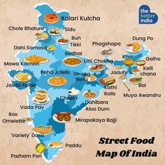 a map of india with all the main food items and places to eat on it