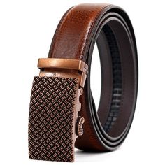 Hold up your pants and accessorize them when you put on this fashionable leather belt. Brown leather makes this belt a lasting accessory option while giving it a classic, versatile style, and the bronze color buckle adds a little contrast to the look. The simple, clean lines of this belt make it ideal for casual and dressy looks, making it a staple in your wardrobe. Specifications *** BELT IS 43' - 51' LONG & 1.37' WIDE, BUCKLE SIZE 3.35' X 1.57"*** Material: Leather Exact Color: Bronze Belt Adjustable Brown Belt Buckles For Business, Classic Adjustable Brown Belt Buckles, Classic Adjustable Brown Belt Buckle, Adjustable Brown Belts And Suspenders For Business, Formal Brown Belts With Antique Buckle, Formal Brown Belt With Antique Buckle, Brown Belts And Suspenders With Antique Buckle For Business, Girdle Belt, Buckle Jeans