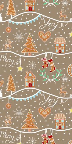 christmas seamless background with gingerbread houses and stockings