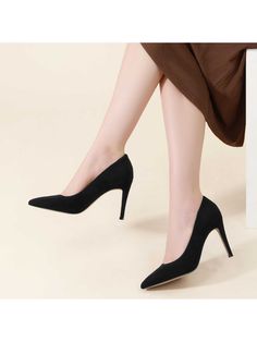 Black Suede Elegant,Fashionable Collar   Plain Court Pumps Embellished   Women Shoes Luxury Chic Court Shoes For Party, Luxury Chic High Heel Court Shoes, Black Tie Wedding, Dressy Casual, Sleepwear Women, Womens High Heels, Stiletto Heel, Casual Jeans, White Silver