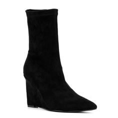 The Odette bootie is faux suede design featuring a pointed toe wedge and side zipper closure. This style is perfect for work, dinner or a date. Fitted Wedge Heel Winter Boots, Fitted Wedge Heel Boots For Winter, Fitted Winter Boots With Wedge Heel, Fitted Wedge Boots With Wedge Heel For Fall, Fall Fitted Wedge Heel Boots, Fitted Wedge Heel Boots For Fall, Fall Evening Wedge Boots With Pointed Toe, Chelsea Rain Boots, Target Clothes