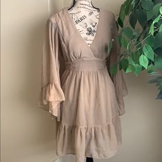 Delicately Crafted Dress From Myth Nyc. V Neck. Pleated. Sheer And Fully Lined. Bell Sleeves. Self Tie Back Detail. Hidden Side Zipper. Never Worn, Nwot. Perfect Condition. Measurements (For Size L. For Size M, Ask Me In Comments) Shoulder To Shoulder: 12.5” Neck To Shoulder: 3” Chest: 19.25” Waist: 16.75” Hips: 20.5” Hem: 36” Length: 34.75” Sleeve Length: 19.5” Sleeve Width At Cuff: 18” Smoke Free, Pet Free Home Nyc Dresses, Tie Backs, Tie Back, Side Zipper, Sleeve Dress, Bell Sleeves, Long Sleeve Dress, Sleeve Length, V Neck