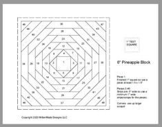 an image of a printable pattern for a quilting project with the words pineapple block on it