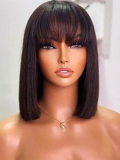 Brazilian Short Straight Bob Wig With Bangs Human Hair 16 Inch Hair, Straight Bob Wig, Straight Bob Hairstyles, Bob Wig With Bangs, Hair For Black Women, Short Straight Bob, Short Straight Hair, Straight Bob, Wig With Bangs