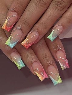 Multicolor  Collar    Color Nails,3D Nails Embellished   Nail,Hand & Foot Care Transparent Art, French Green, Long Nail Designs, Colorful Nails, Summery Nails, Girly Acrylic Nails, Dope Nail Designs, Short Square Acrylic Nails, Unique Acrylic Nails