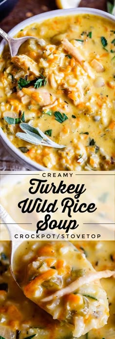 creamy turkey wild rice soup with carrots and parsley