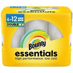 a box of bounty essentials high performance low cost toilet paper, 6 - 12lb