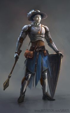 the character is dressed in armor and holding a shield