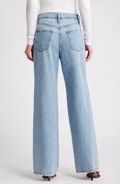 Sport a vintage-chic vibe in these faded jeans made from nonstretch denim with a superhigh waist and full-length wide legs. 31 1/2" inseam; 21" leg opening; 12 1/2" front rise; 14 1/2" back rise (size 29) 100% recycled cotton Machine wash, line dry Imported Classic Faded Wide Leg Bottoms, Classic Full Length Flare Jeans For Spring, Spring Full Length Flare Jeans In Rigid Denim, Spring Full-length Rigid Denim Flare Jeans, Spring Full Length Rigid Denim Flare Jeans, Faded Wide Leg Rigid Denim Bottoms, Chic Medium Wash Rigid Denim Flare Jeans, Chic Light Wash Wide-leg Jeans, Faded Relaxed Fit Full Length Flare Jeans