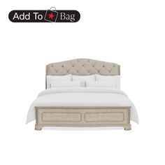 an image of a bed with white linens and buttons on the headboard,