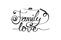 the word family love written in black ink