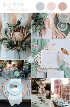 a collage of different wedding colors and details