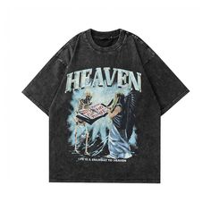 Elevate your style with our Heaven T-Shirt, featuring a vintage washed look and a bold angel and skeleton graphic with the phrase "Life is a Stairway to Heaven". This tee is perfect for those who love to stand out from the crowd. Shirt Types, Retro Shorts, Old T Shirts, Clothing Essentials, Top Casual, American Vintage, Streetwear Fashion, Tee Shirt, Print T Shirt