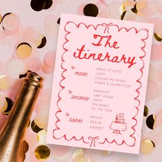 a pink and gold birthday party with confetti on the table next to it