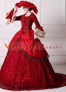 Burgundy Marie Antoinette Wedding Dress Rococo Queen Stage Party Banquet Gown   Condition: Brand New  Color: amp;nbsp; As Picture  Material: Satins And Lace  Silhouette: Ball Gown  Sleeve Length: Half Sleeve  Dresses Length:Floor-Length  Neckline:Square Neck  Decoration: Lace  Style: Vintage  Includes: Dress + Hat Fitted Lace Ball Gown For Banquet, Elegant Red Ball Gown For Costume Party, Elegant Floor-length Ball Gown For Costume Party, Elegant Victorian Lace Dress For Debutante Ball, Elegant Lace Victorian Dress For Debutante Ball, Elegant Ball Gown With Fitted Bodice For Costume Party, Elegant Ball Gown For Costume Party, Marie Antoinette Style Ball Gown For Wedding, Vintage Red Evening Dress For Wedding