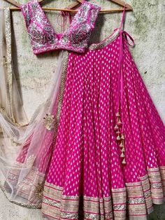 Zari Lehenga, Gold Dupatta, Simple Lehenga, Raw Silk Lehenga, Rani Pink, Traditional Indian Outfits