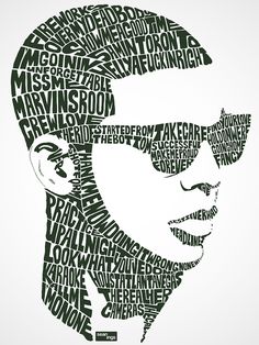 a man's face with words all over it