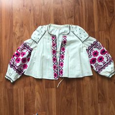 Free People Jacket, Women’s Size Xs, Never Worn And In Great Condition. Pink Long Sleeve Outerwear For Summer, Pink Long Sleeve Summer Outerwear, Folk Style Summer Outerwear, Folk Style Cotton Outerwear For Spring, Casual Pink Embroidered Outerwear, Pink Embroidered Casual Outerwear, Pink Embroidered Summer Outerwear, Pink Folk Style Top For Spring, Pink Bohemian Outerwear For Spring