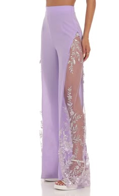 Kynlee Sequin Floral Pants in Lavender | LUCY IN THE SKY Purple Party Trousers, Purple Fitted Wide-leg Bottoms, Fitted Purple Wide-leg Pants, Full Length Purple Pants, Elegant Fitted Lavender Bottoms, Spring Purple Trousers, Lavender Full-length Fitted Bottoms, Lavender Fitted Full-length Bottoms, Fitted Lavender Bottoms For Party