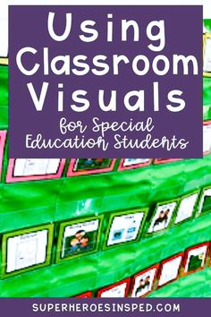 a classroom display with text overlaying using classroom visual for special education students,