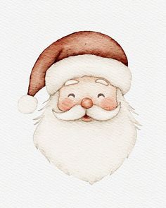 a watercolor painting of santa claus's face with a red hat on his head