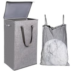 two storage bags one with a bag inside and the other with a plastic bag in it