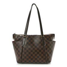 This is an authentic LOUIS VUITTON Damier Ebene Totally PM. This stylish tote is finely crafted of Louis Vuitton's signature checkerboard coated canvas in brown. The bag features exterior bucket pockets on both sides, chocolate brown leather trim and shoulder straps, and polished brass hardware. The top zipper opens to a red fabric interior with patch pockets. Louis Vuitton Damier Ebene, Damier Ebene, Red Fabric, Brass Hardware, Polished Brass, Authentic Louis Vuitton, Leather Trim, Chocolate Brown, Louis Vuitton Damier