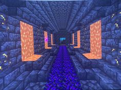 an empty minecraft tunnel with bright lights