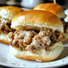 two sloppy joe sandwiches on a white plate