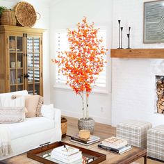 a living room filled with furniture and a fire place