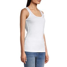 Cut for a regular-fit, this women's tank top from St. John's Bay is a warm-weather essential your wardrobe needs. Made from super soft ribbed cotton, this scoop neck sleeveless top will effortlessly pair layered under a blazer or hoodie or worn alone with jeans or shorts.Strap Type: TankFeatures: Hooded, EssentialsClosure Type: Pullover HeadFit: Regular FitNeckline: Scoop NeckSleeve Length: SleevelessApparel Length: 26.5 InchesFiber Content: 100% CottonFabric Description: Rib KnitCare: Machine W Basic Vest Top With Tank Straps, Basic Everyday Tops With Tank Straps, Sleeveless Cotton Tops For Everyday, Everyday Sleeveless Cotton Tops, Basic Sleeveless Vest For Everyday, Basic Racerback Top For Everyday, Basic Sleeveless Everyday Vest, Basic Everyday Sleeveless Vest, Basic Cotton Camisole Tank Top