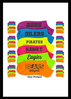 Moisture Wicking Sport Socks 98% Polyester & 2% Spandex Sock Sizes Available: 9/11 6/8 4/6 PLEASE LET ME KNOW WHAT NAME YOU WOULD LIKE Cheer Socks, Volleyball Socks, School Socks, Personalized Socks, Football Socks, Sport Socks, Socks And Hosiery, Star Signs, Hosiery