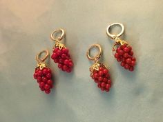 TINY Red CORAL Grape Earrings, GEORGIAN, Reproduction 18th century Red Coral grape cluster earrings, 16K gold or Silver plated brassTINY, GEORGIAN reproduction red, CORAL earrings - grape clusters like this were very popular throughout the centuries, including early examples in the Georgian or Colonial period, and thru the Victorian era. Small clusters of red CORAL beads with your choice of gold or silver leaf design, on high quality, period appropriate loops - 16K gold or silver plated brass. C Elegant Red Pendant Earrings, Traditional Red Clip-on Earrings, Red Pendant Earrings For Wedding, Red Victorian Earrings As Gift, Victorian Red Earrings As Gift, Victorian Red Earrings For Wedding, Teardrop Pearl Earrings, Grape Earrings, Red Coral Earrings