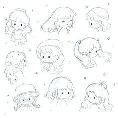 Cute Hair Drawing, Kawaii Drawing Ideas, Cute Drawing Styles, Drawing Ideas Kawaii, Chibi Drawing Reference, Kawaii Sketches, Cute Doodle Ideas, Cute Chibi Art, Illustration Art Cute