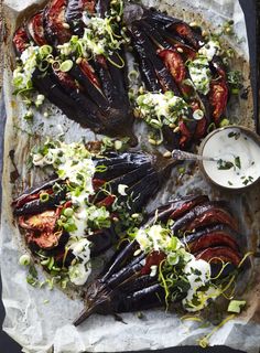 grilled eggplant with sour cream and herbs